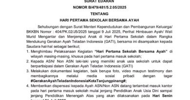 Pemko Tanjungpinang Ajak Ayah Antar Anak di Hari Pertama Sekolah