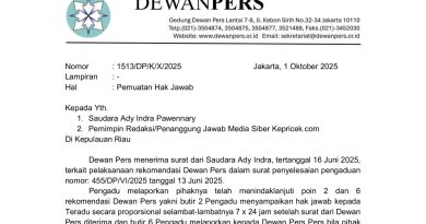 Dewan Pers Perintahkan Kepricek.com Muat Hak Jawab dan Permintaan Maaf kepada Ady Indra Pawennari