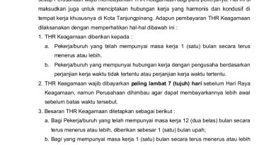 Pemko Tanjungpinang Terbitkan SE THR 2026, Perusahaan Wajib Bayar Paling Lambat 7 Hari Sebelum Lebaran